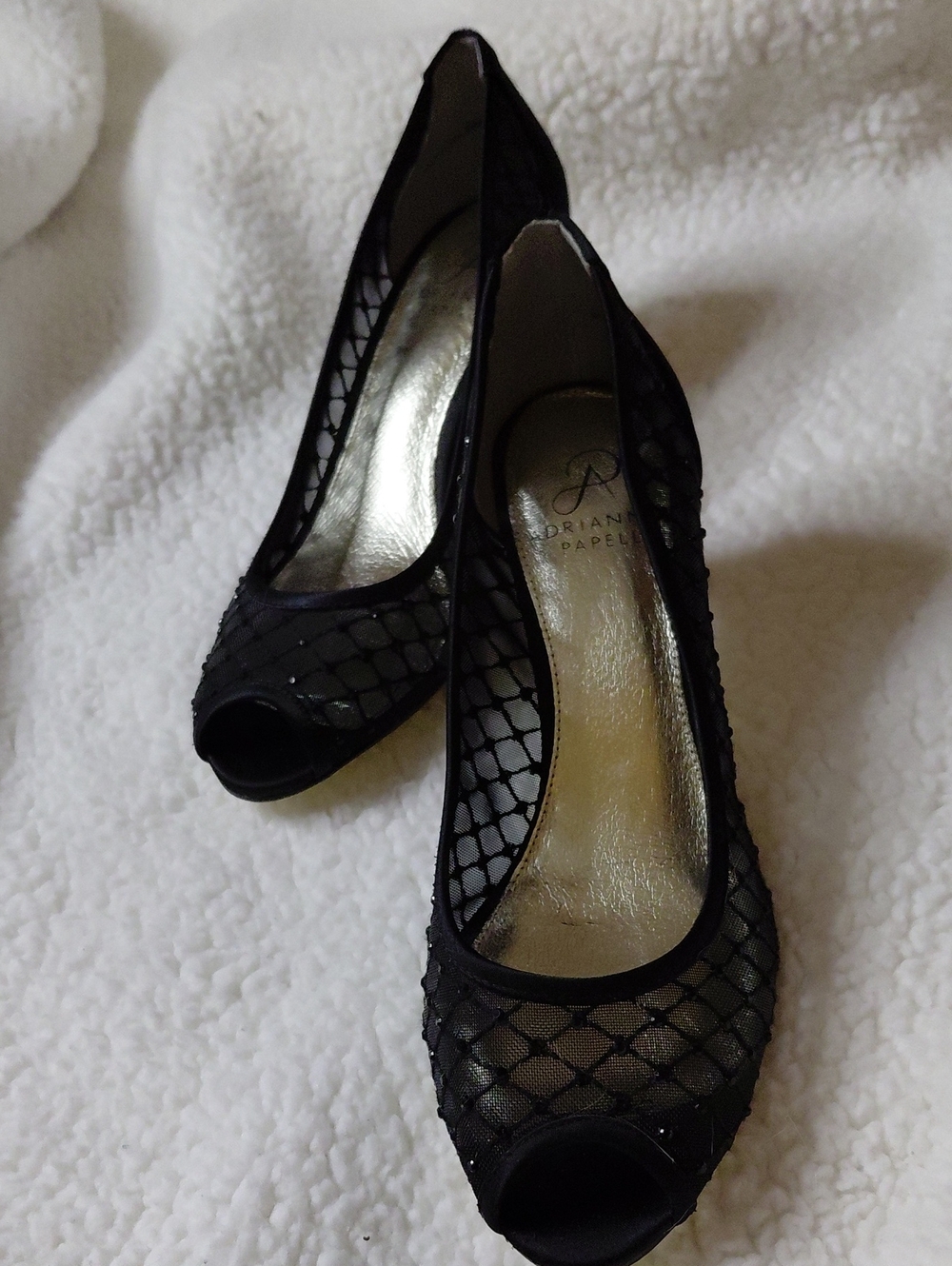 ADRIANNA PAPELL Jamie Dress Black Mesh Peep-Toe with Kitten Heels Pumps Size 8